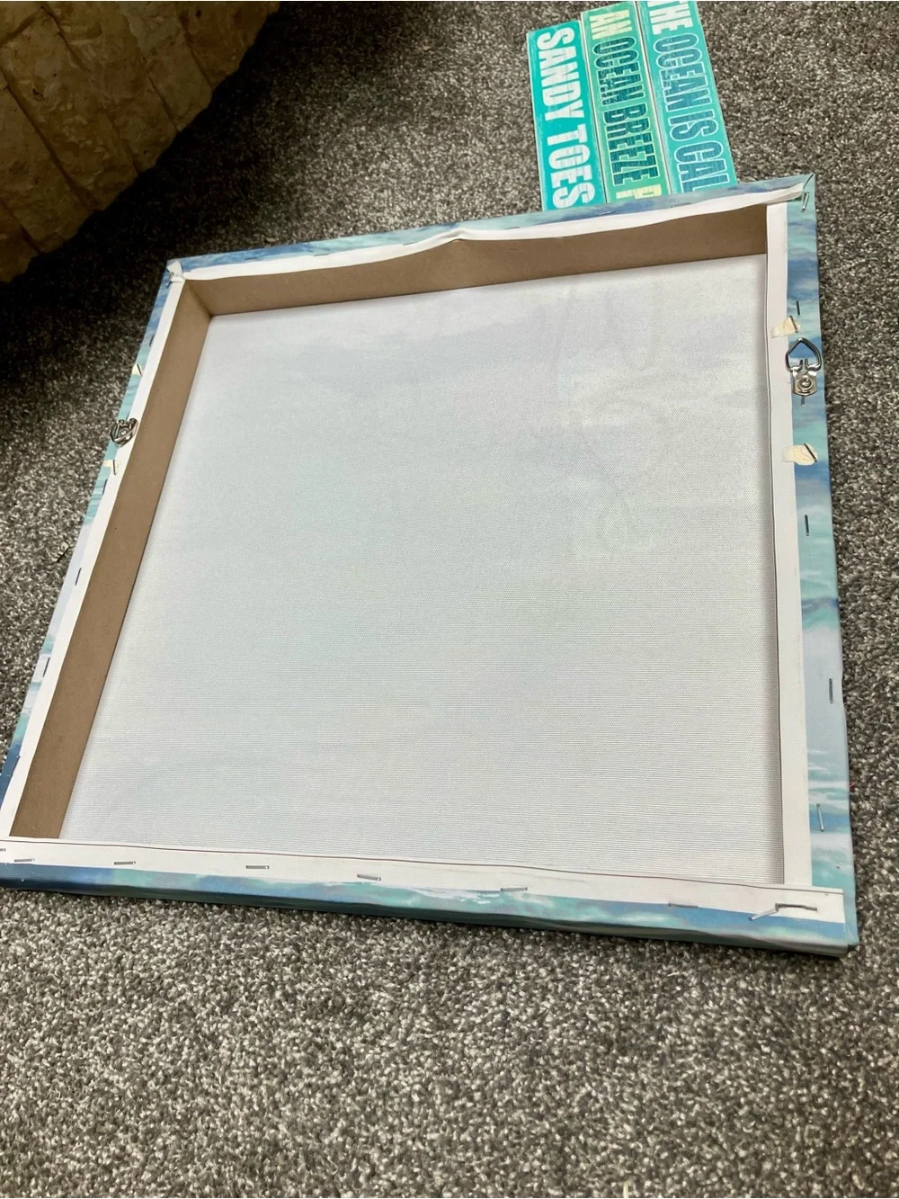Coastal Ocean Beach Wall Art Set in Aqua Teal Gold w/ 3 Wooden Desk Plaques